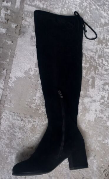 замшевые сапожки зимние: Сапоги, 35, цвет - Черный