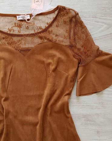 tirkizne haljine: Color - Brown, Evening, Short sleeves