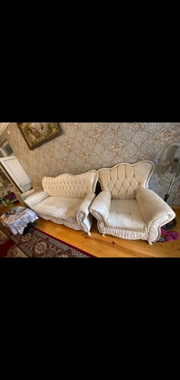 Б/у, Классический диван, 2 кресла, Без подьемного механизма, Нераскладной