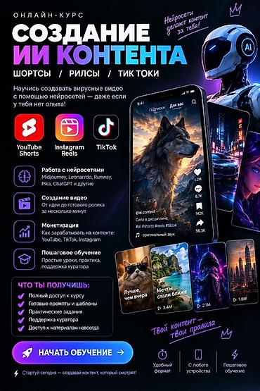нейросеть: Онлайн-курс: Создание ИИ-контента (Shorts, Reels, TikTok) Что внутри — 1