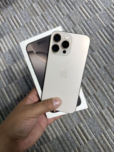 компьютер в аренду: IPhone 16 Pro Max, Колдонулган, 256 ГБ, Desert Titanium, Куту, 100 %