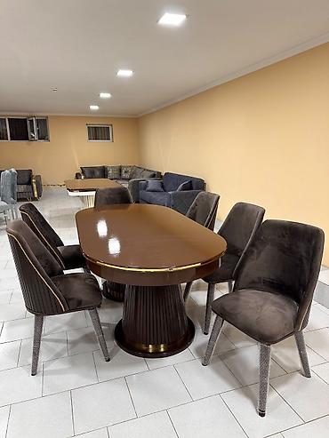 restoran stulları: Yemək dəsti – oval formalı masa və 6 ədəd stul - Masa: parlaq laklı — 1
