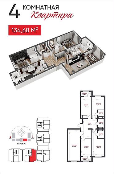 Продажа квартир: 4 комнаты, 134 м², Технопарк Элитка, 7 этаж, ПСО (под самоотделку) — 2