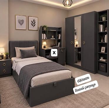 Tək nəfərlik bazalı çarpayı – 680 AZN - Rəng: Tünd boz (qrafit) -