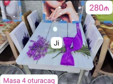 Masa və oturacaq dəstləri: Mətbəx üçün, Yeni, Açılan, Dördbucaq masa, 4 stul — 9