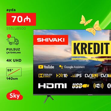 atv plus kartı: Yeni Televizor Shivaki Led 55" 4K (3840x2160), Pulsuz çatdırılma