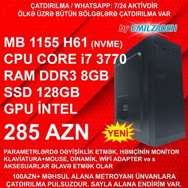 Masaüstü kompüterlər və iş stansiyaları: Masaüstü Kompüter "ATX 320-2 DDR3 1155 H61/Core i7 3770/8GB Ram/128GB