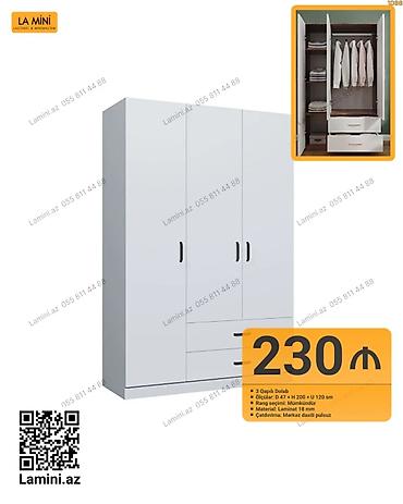 Мебель: 3 qapılı paltar dolabı - Ölçülər: Dərinlik 47 sm × Hündürlük 200 sm × — 1