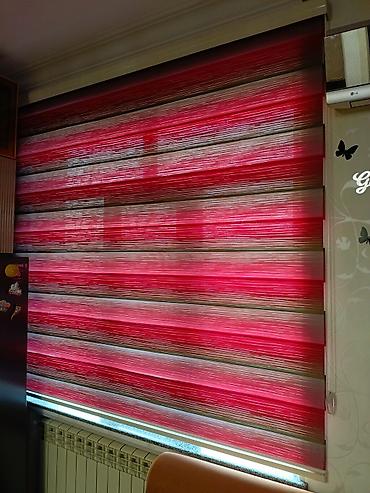 Zebra tipli pərdə – qırmızı, bej və ağ zolaqlı dizayn - İkili qat