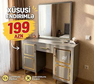 Güzgülü makiyaj/komod masası - Rəng: boz-kulon, qızılı detallarla - lalafo.az -da Güzgülü makiyaj/komod masası - Rəng: boz-kulon, qızılı detallarla -