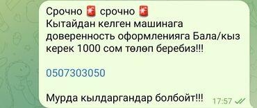 дордой жумуш керек: Срочно 🚨 срочно 🚨 Кытайдан келген машинага доверенность оформленияга