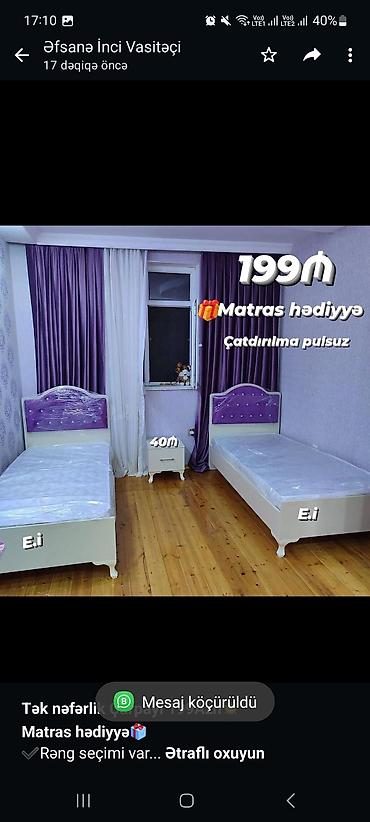 *Tək nəfərlik Çarpayı 199Azn💥* *Matras hədiyyə🎁* ✔️Rəng seçimi var lalafo.az -da *Tək nəfərlik Çarpayı 199Azn💥* *Matras hədiyyə🎁* ✔️Rəng seçimi var