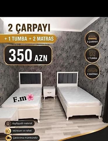Ev üçün mebel: 2 çarpayı + 1 tumba + 2 matras dəsti - Dəst tərkibi: 2 ədəd tək — 1