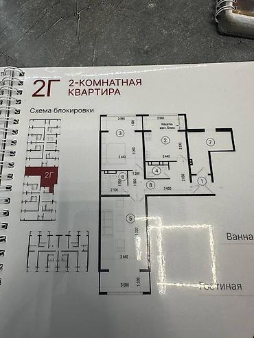 aurum: 2 комнаты, 76 м², Тунгуч мкр 106 серия улучшенная, 8 этаж, ПСО (под самоотделку) — 2