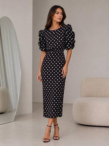 puf rukavi: Midi haljina na tufne sa puf rukavima. - Elegantna midi dužina sa — 1