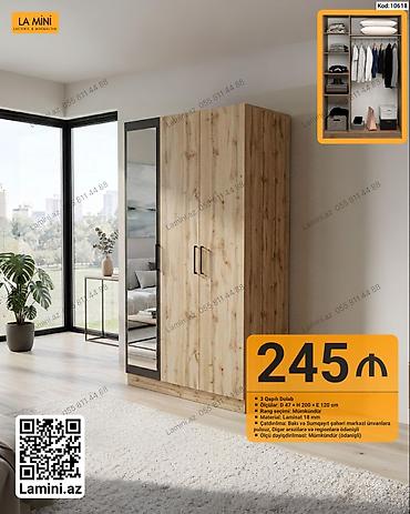 Mebel: 3 qapılı geyim dolabı - Ölçülər: D 47 × H 200 × E 120 sm - Rəng — 1
