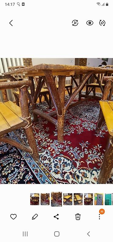 tebi bal: Goyüş ağacindan yemək dəsti - Komplekt: 1 ədəd düzbucaqlı masa + 6 — 2