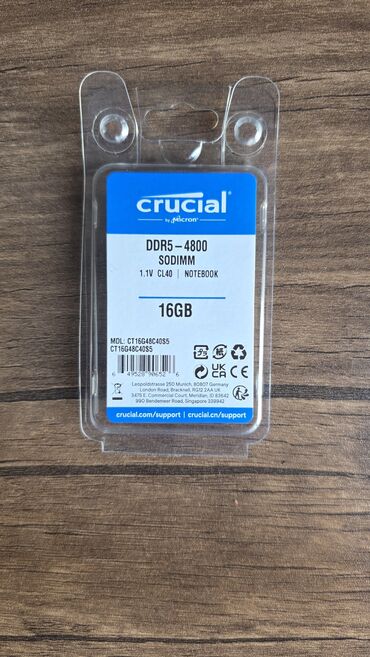 noutbuklar qiymetleri: Оперативная память (RAM) Crucial, 16 ГБ, > 4000 МГц, DDR5, Для ноутбука, Новый