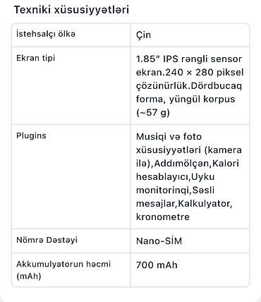 smart wacth: Ağıllı saat – 1.85" IPS sensorlu rəngli ekran (240×280 piksel), yüngül — 2