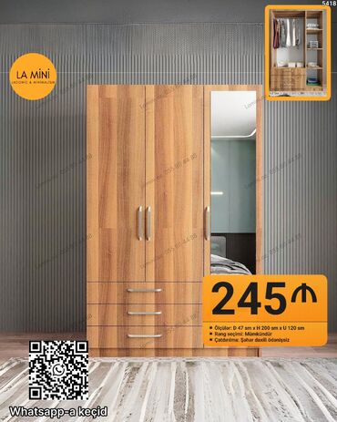 divar şkafı: Açılan, 3 qapılı Düz dolab, Qarderob, paltar dolabı