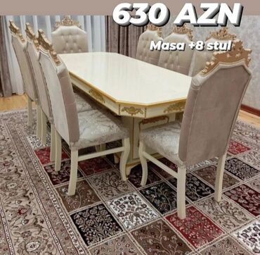 mebel stol stullar: Qonaq otağı üçün, Yeni, Açılmayan, Dördbucaq masa, 8 stul, Azərbaycan