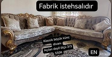 divan sifarisi: Klassik böyük künc divanı – fabrık istehsalı. Xüsusiyyətlər: - Üslub — 1
