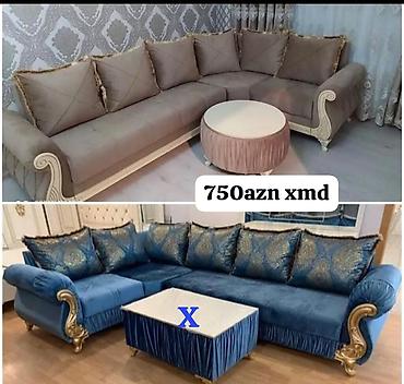 divan olcusu: Künc divan dəsti - Klassik dizaynlı, qızılı oyma dekorlu qol — 1