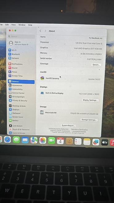 macbook air m3: İşlənmiş Apple MacBook, 13.3 ", Intel Core i5, 256 GB, Ünvandan götürmə — 7