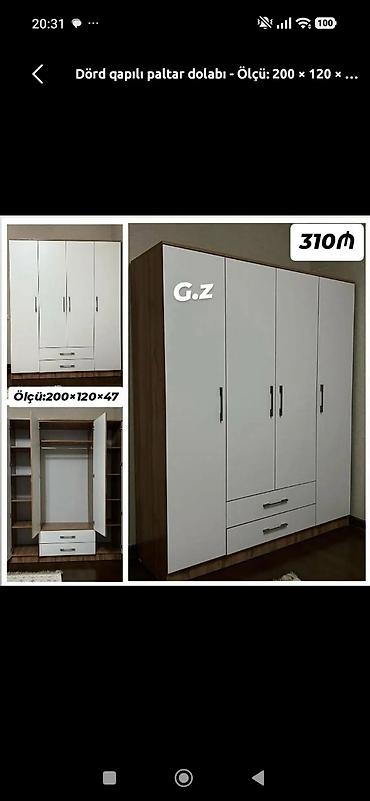 baltalar: Dörd qapılı paltar dolabı - Ölçü: 200 × 120 × 47 sm - Rəng: ağ ön — 1
