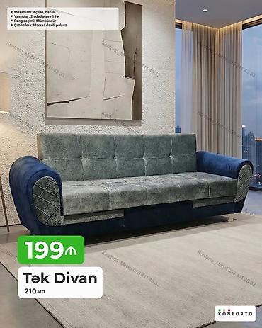 Диваны: Tək divan – 210 sm - Mexanizm: açılan, bazalı (yataq funksiyası və — 1
