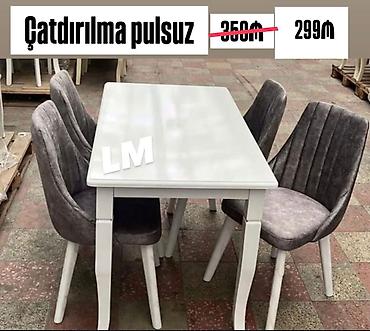 ucuz stol stul desti: Ağ rəngli yemək masası və 4 ədəd stul dəsti. - Masa: düzbucaqlı — 1