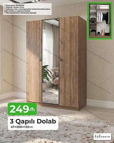 3 qapılı paltar dolabı – 47×200×120 sm - Dizayn: Ortada tam boy lalafo.az -da 3 qapılı paltar dolabı – 47×200×120 sm - Dizayn: Ortada tam boy