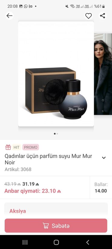 faberlic desirable qiymeti: Qadın ətri Mur mur ətir 50 ML qara mur mur Əsas notlar: tiramisu