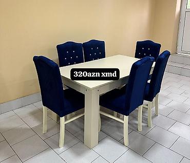 mebel qorka: 6 nəfərlik yemək masası dəsti - Komplekt: 1 masa + 6 yumşaq — 7