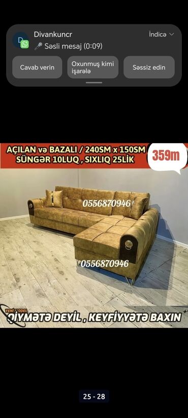 Divanlar: Künc divan, Yeni, Açılan, Bazalı, Parça, Şəhərdaxili pulsuz çatdırılma — 5