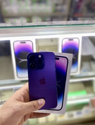 Apple iPhone: IPhone 14 Pro, Б/у, 256 ГБ, Deep Purple, Защитное стекло, Кабель, Коробка, 99 %