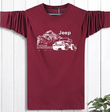 джинсовая теплая куртка: ПРОДАЮ Футболка "Jeep" с длинным рукавом, хлопок, бордовая, новая
