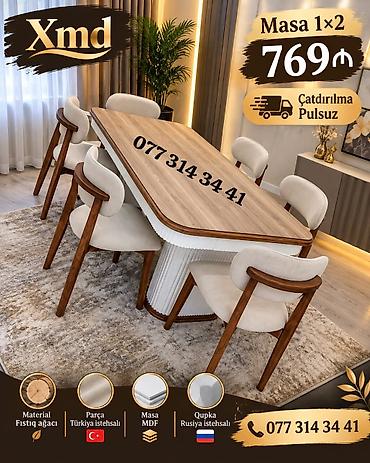 Yemək otağı üçün elegant masa və 6 ədəd stul dəsti. Xüsusiyyətlər: -
