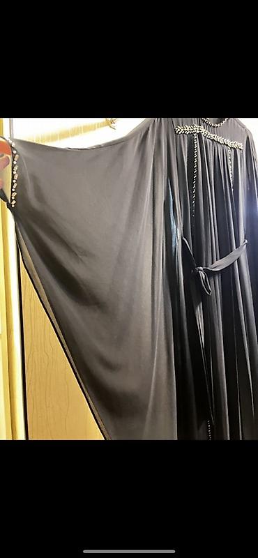 ucuz kask: Qara şifon abaya/kimono stili uzun paltar - Rəng: qara - Parça — 1