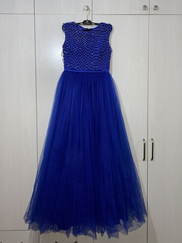 вечернее платье синий цвет: Вечернее платье, Пышное, Длинная модель, Без рукавов, M (EU 38)