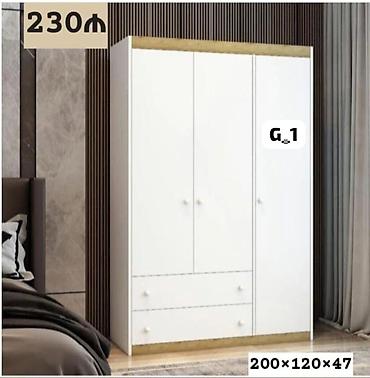 mdf divar panelleri: Ağ rəngdə üçqapılı paltar şkafı (model: G_1). Modern, minimalist — 1