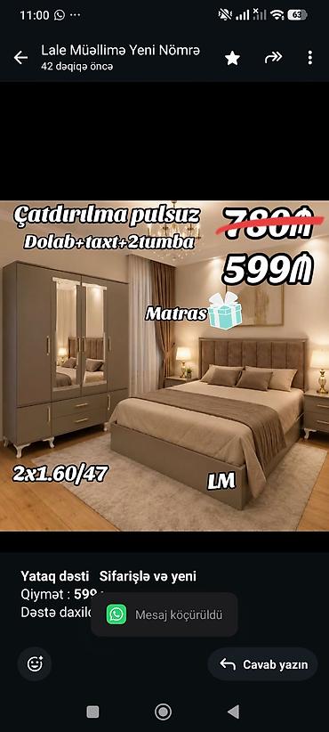 bagca mebel: *Yataq dəsti* *Sifarişlə və yeni* Qiymət : *599₼* Dəstə — 1