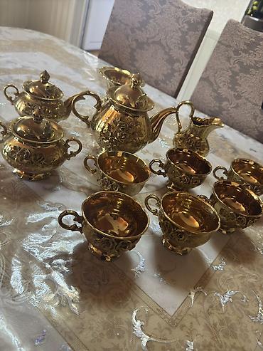 qız oğlan əl şəkilləri: Çay dəsti, rəng - Qızılı, Metal, 6 nəfərlik — 1