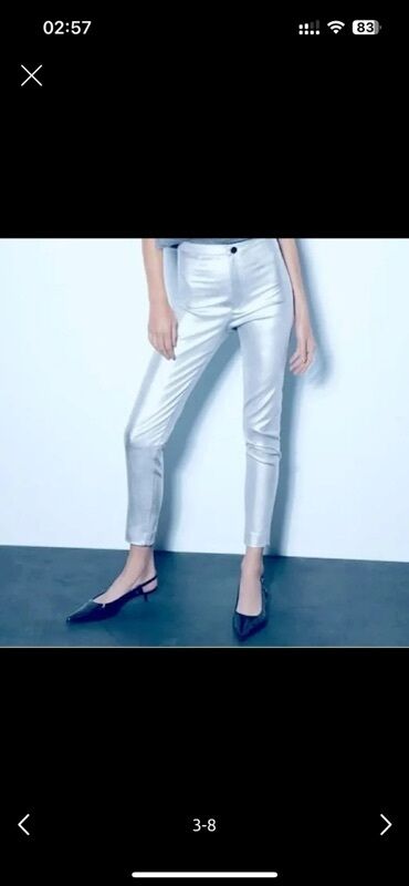 ачки: Zara brendinə məxsus, gümüşü rəngdə, metalik, yüksək belli, dar