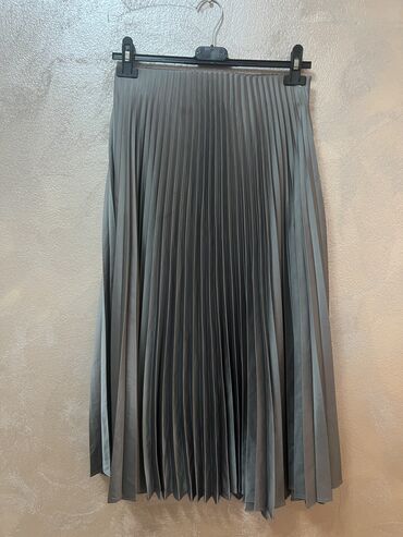kožna suknja stradivarius: S (EU 36), Midi, color - Grey