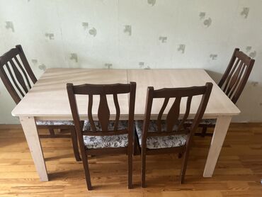 Masalar: Mətbəx üçün, İşlənmiş, Açılan, Dördbucaq masa, 4 stul
