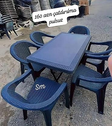 ucuz bağ evleri: Plastik və metal yemək dəsti seçimləri - 6 nəfərlik plastik masa-stul — 1