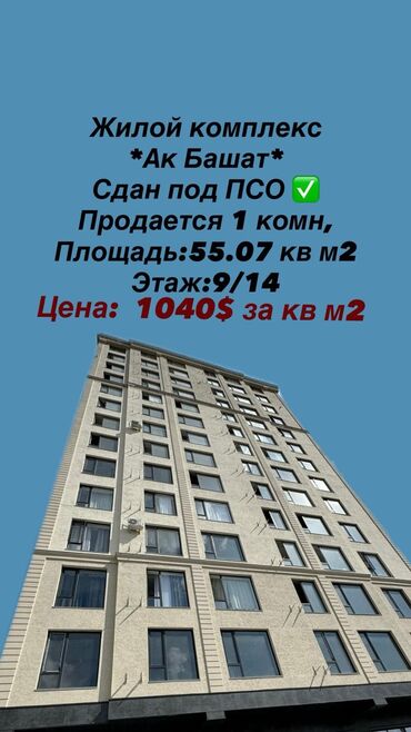 квартиры дома: 1 бөлмө, 55 кв. м, Элитка, 9 кабат, ПСО (өзү оңдоп түзөтүп бүтүү үчүн)