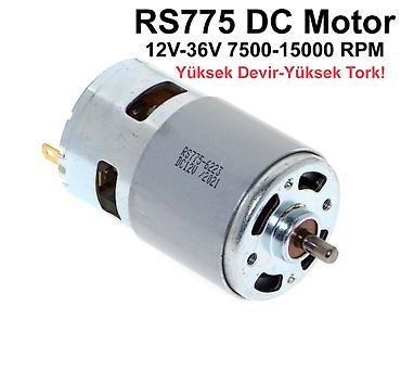 RS775 DC Motor – 12V–36V, 7500–22500 RPM Yüksək dövrlü, reduktorsuz