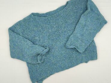 Ten dziergany sweter damski w odcieniach błękitu i turkusu to